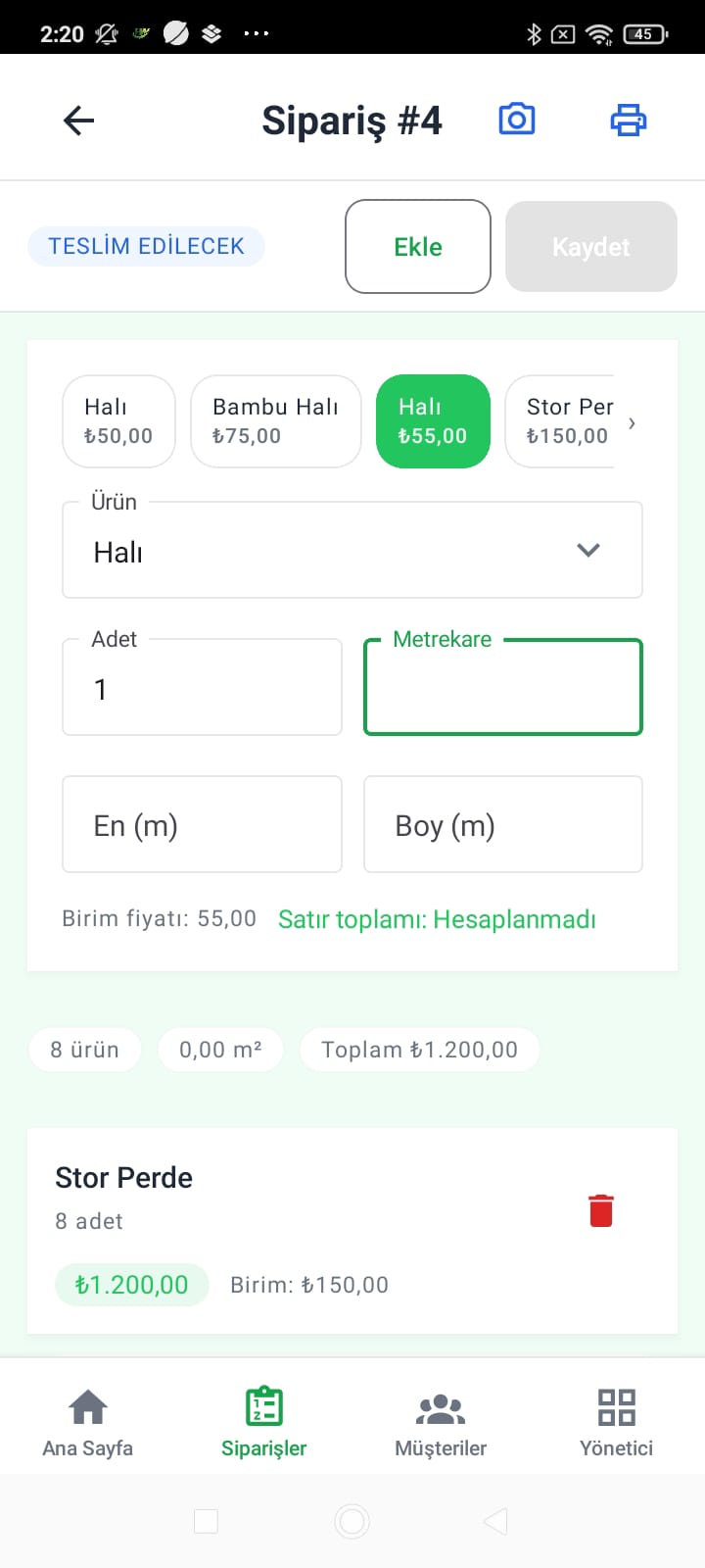 Sipariş detayı / sepet