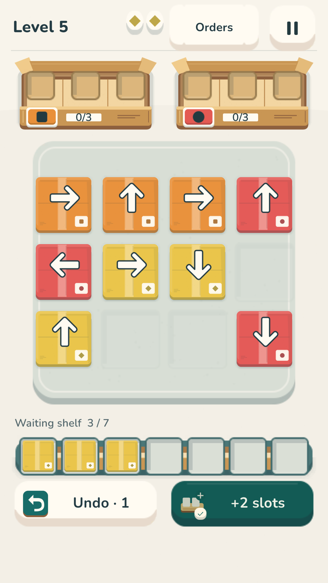 Real gameplay after earning two extra shelf spaces by watching a rewarded test advertisement
